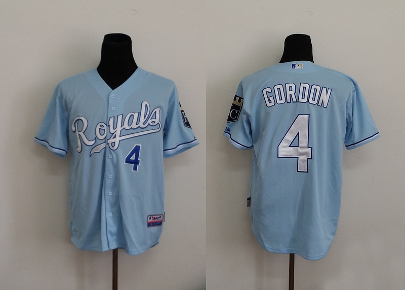 MLB Kansas City royals #4 Gordon Light Blue Jersey