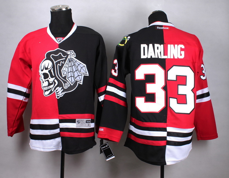 NHL Chicago Blackhawks #33 Darling Half and Half Black Red Jersey