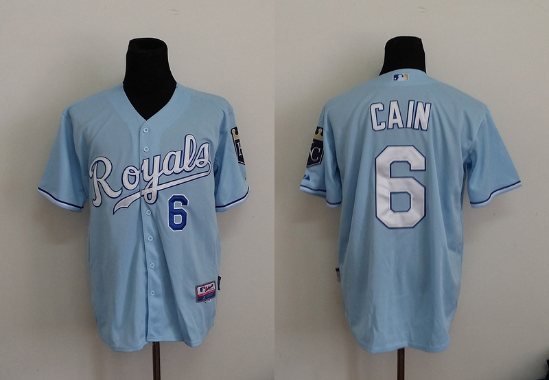 MLB Kansas City royals #6 Cain Light Blue Jersey