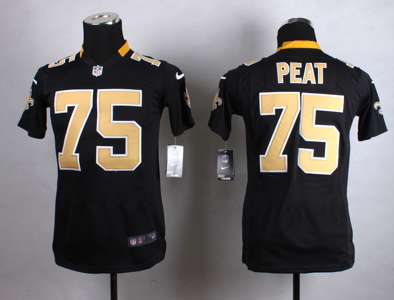 Nike New Orleans Saints #75 Peat Black Kids Jersey