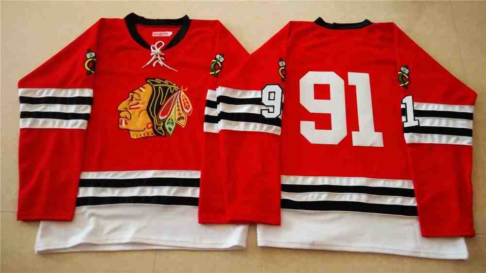 NHL Chicago Blackhawks #91 Red Jersey without Name