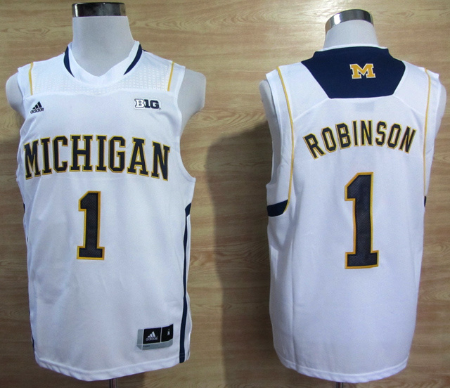 NCAA Michigan Wolverines #1 Glenn Robinson III White Baseketball Jersey