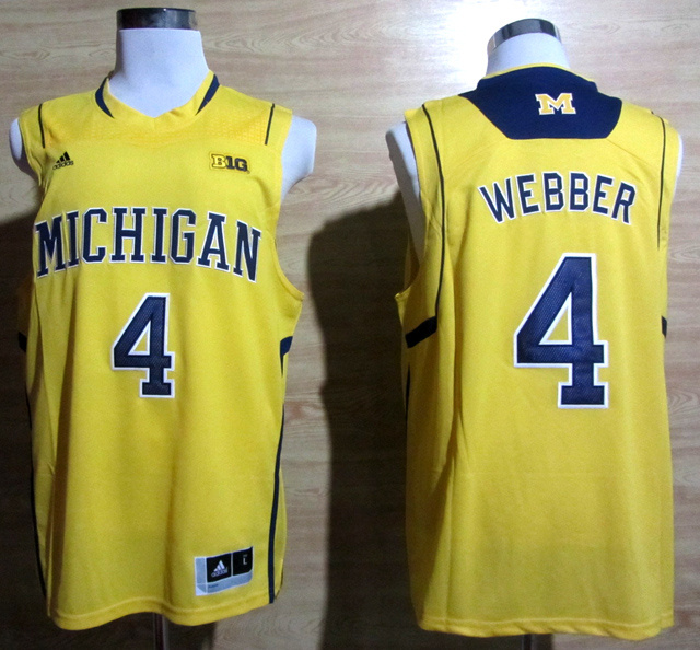NCAA Michigan Wolverines #4 Chirs Webber Yellow Baseketball Jersey