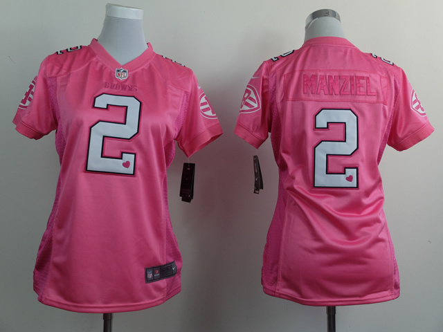 Nike Cleveland Browns #2 Manziel Pink Love Women Jersey