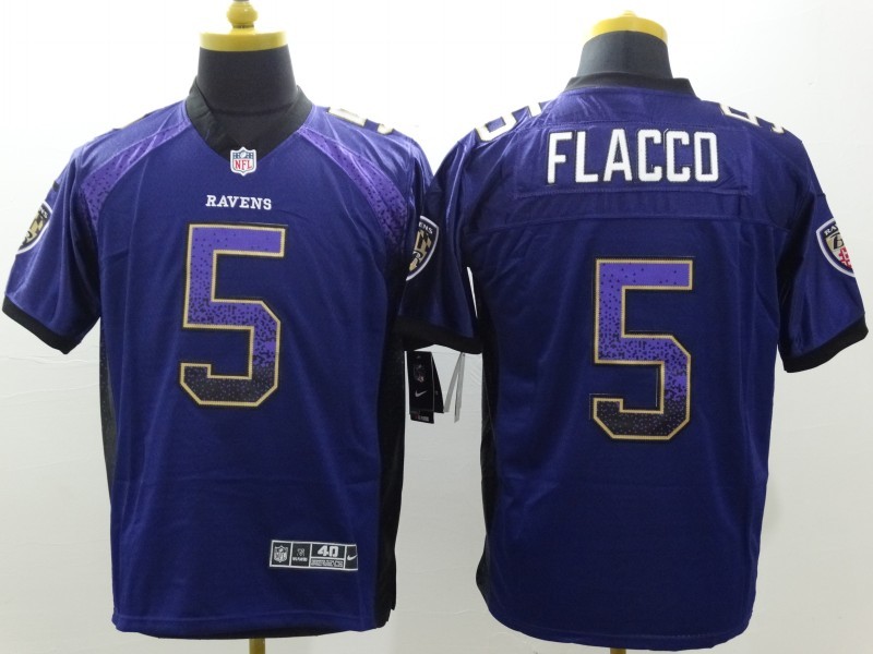 Nike Baltimore Ravens #5 Flacco Drift Fashion Purple Elite Jersey