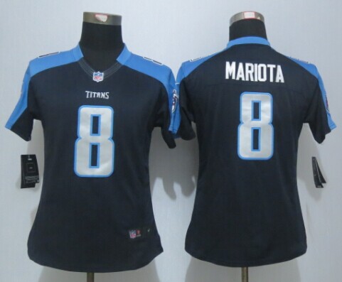Women New Nike Tennessee Titans 8 Mariota  Navy Blue Limited Jerseys 