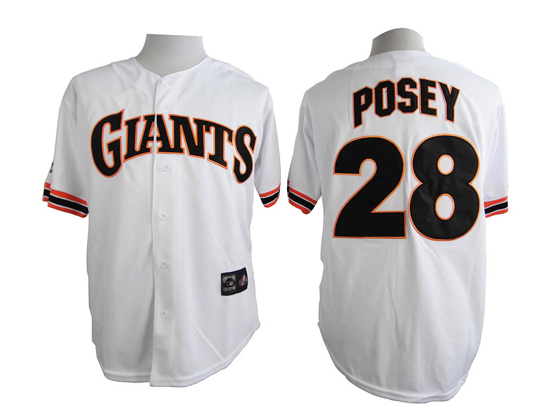 MLB San Francisco Giants #28 Posey Throwback White Jersey