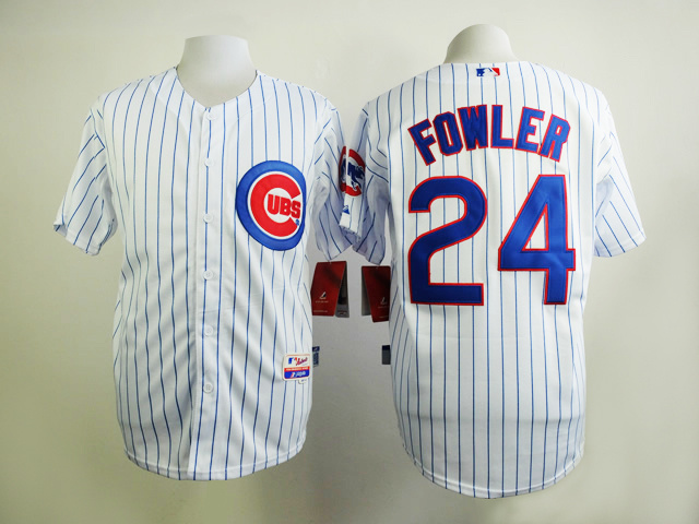 MLB Chicago Cubs #24 Fowler White Pinstripe Jersey