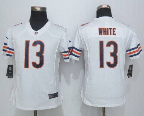 Women New Nike Chicago Bears 13 White  White Limited Jerseys