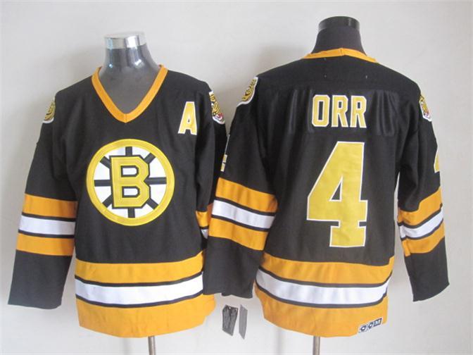 NHL Boston Bruins #4 Bobby Orr Black Jersey with A Patch