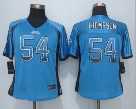 Women 2013 NEW Nike Carolina Panthers 54 Thompson Drift Fashion Blue Elite Jerseys