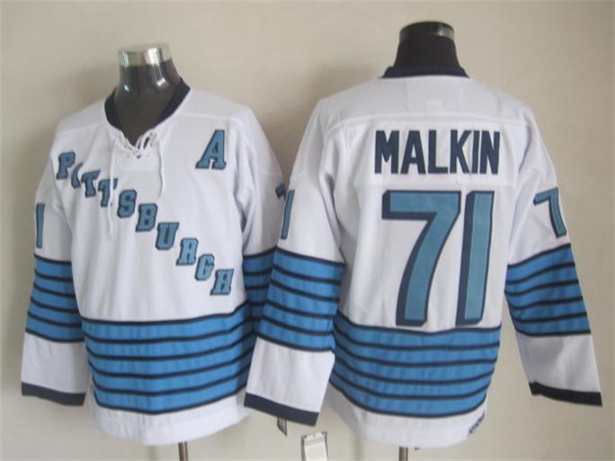 NHL Pittsburgh Penguins #71 Malkin White Jersey with A Patch