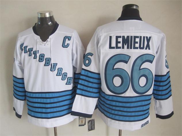 NHL Pittsburgh Penguins #66 Lemieux White Jersey with C Patch