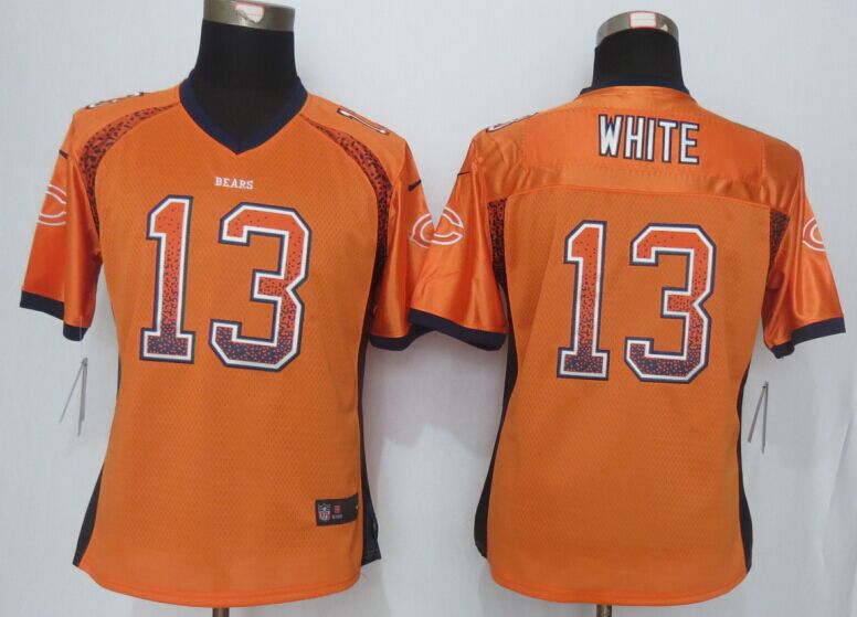 Women 2014 New Nike Chicago Bears 13 White Drift Fashion Orange Elite Jerseys