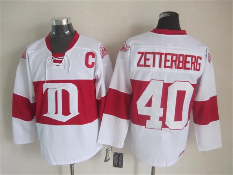 NHL Detroit Red Wings #40 Zetterberg White Jersey with C Patch