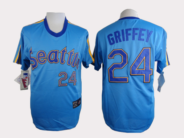 MLB Seattle Mariners Ken Griffey #24 Throwback Jersey in Blue