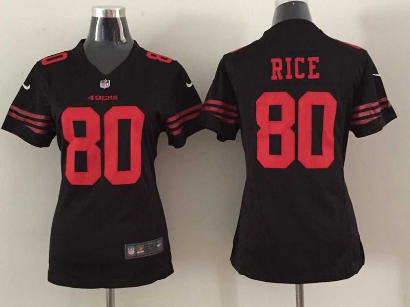 2015 Nike San Francisco 49ers #80 Rice Black Women Jersey