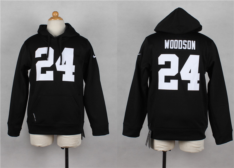 NFL Oakland Raiders #24 Woodson Black Kids Hoodie