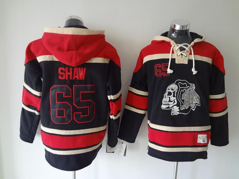 NHL Chicago Blackhawks #65 shaw black Hoodies skull