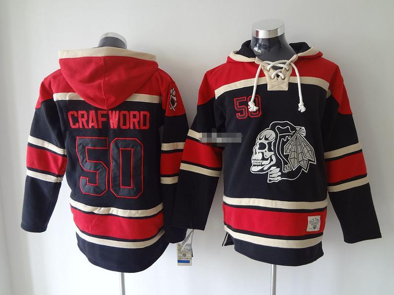 NHL Chicago Blackhawks #50 crafword black Hoodies skull 