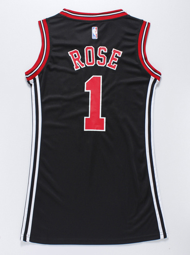NBA Chicago bulls #1 Rose Black Women Jersey Dress