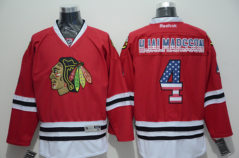 NHL Chicago Blackhawks #4 Hjalmarsson Red USA Flag Fashion Jersey