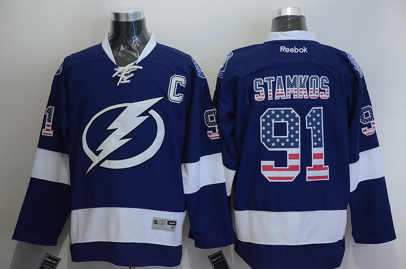 NHL Tampa Bay Lightning #91 Stamkos Blue USA Flag Fashion Jersey