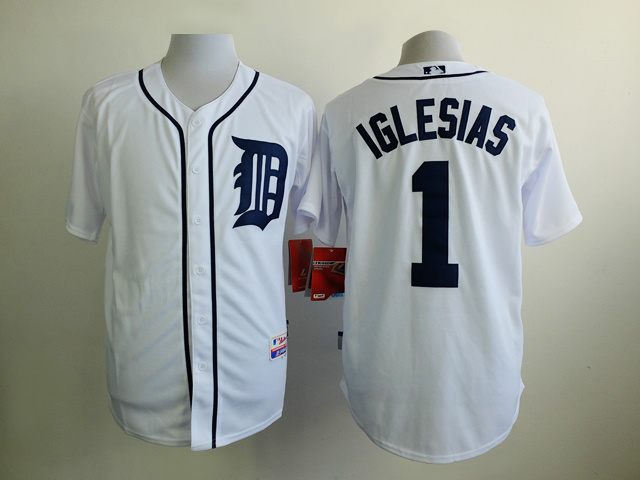 MLB Detroit Tigers #1 Iglesias White Jersey