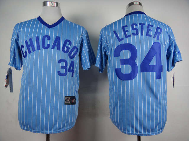 MLB Chicago Cubs #34 Lester Blue Pinstripe Pullover Jersey