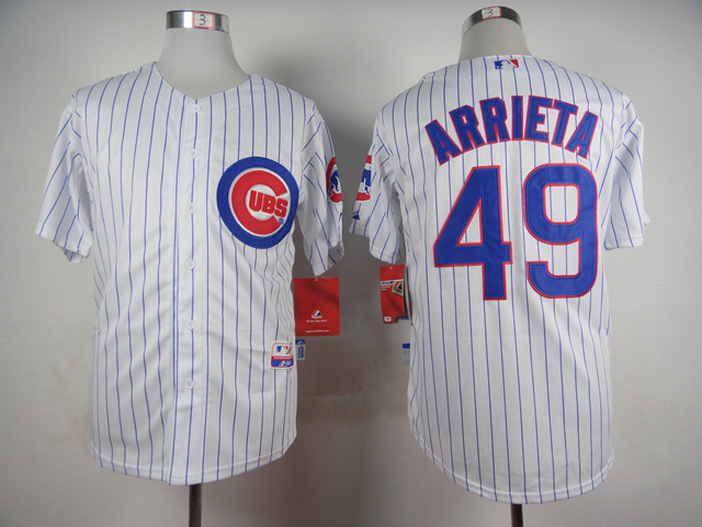 MLB Chicago Cubs #49 Arrieta White Pinstripe Jersey