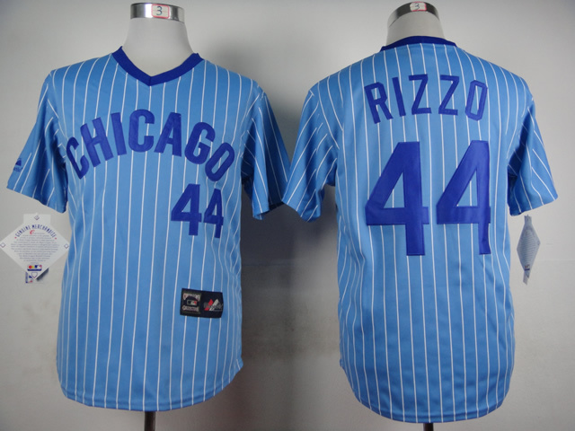 MLB Chicago Cubs #44 Rizzo Blue Pinstripe Pullover Jersey