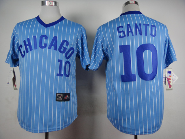 MLB Chicago Cubs #10 Santo Blue Pinstripe Pullover Jersey