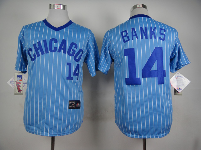 MLB Chicago Cubs #14 Banks Blue Pinstripe Pullover Jersey