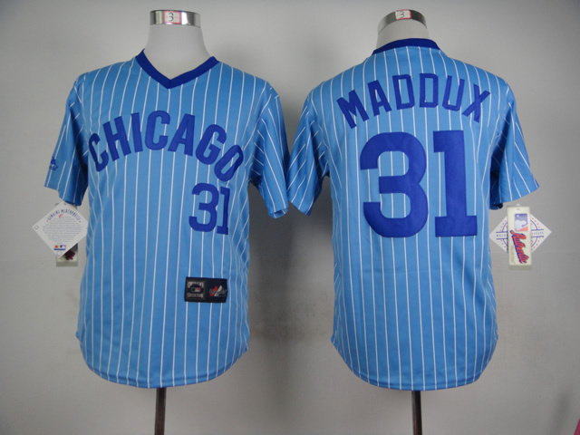 MLB Chicago Cubs #31 Maddux Blue Pinstripe Pullover Jersey