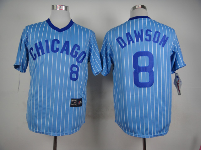 MLB Chicago Cubs #8 Dawson Blue Pinstripe Pullover Jersey