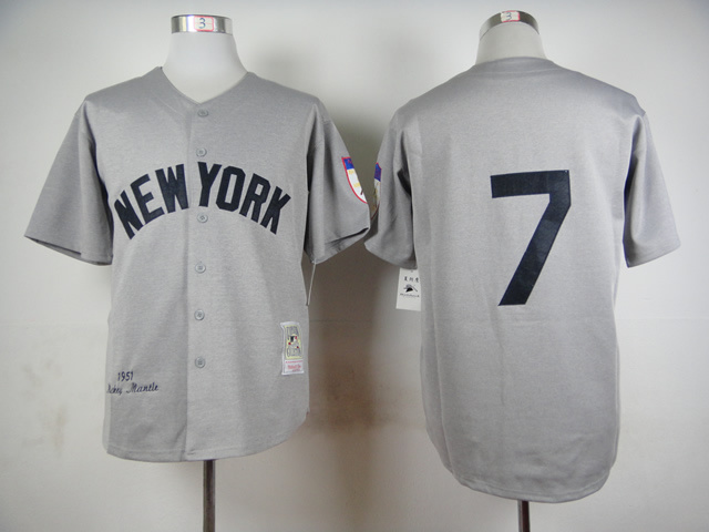 MLB New York Yankees #7 Mantle Grey 1951 Jersey