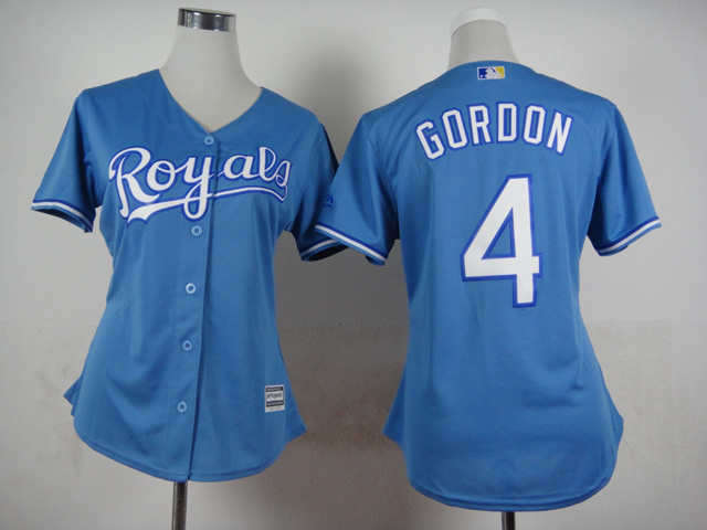 Women Kansas City Royals #4 Gordon L.Blue 2015 MLB Jersey