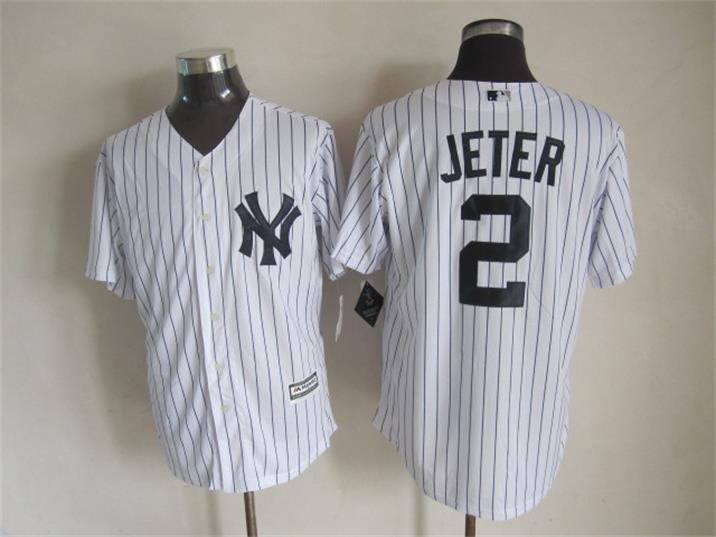 MLB New York Yankees #2 Jeter White Pinstripe Jersey