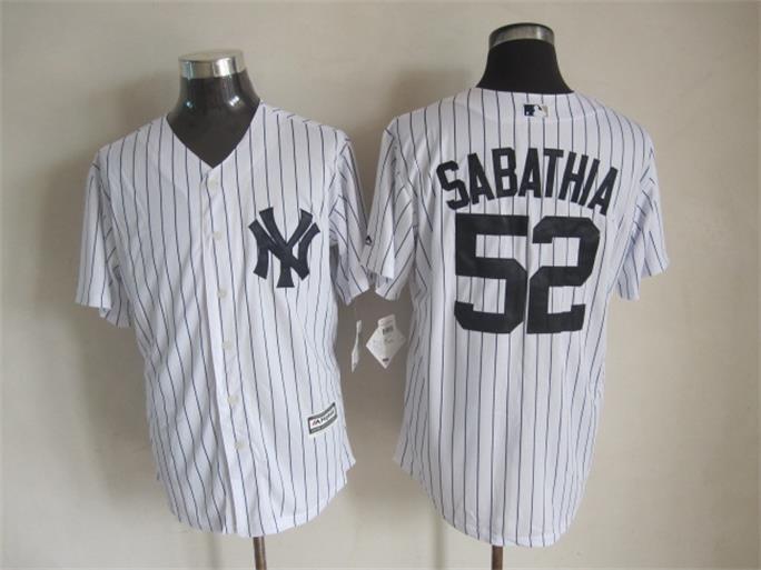 MLB New York Yankees #52 Sabathia White Pinstripe Jersey