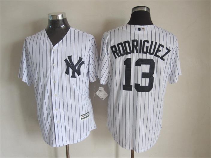 MLB New York Yankees #13 Rodriguez White Pinstripe Jersey