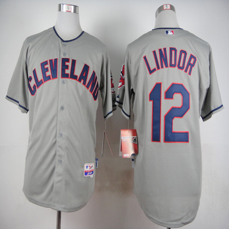 MLB Cleveland Indians #12 Lindor Grey New Jersey