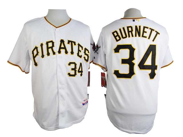 MLB Pittsburgh Pirates #34 Burnett White Jersey