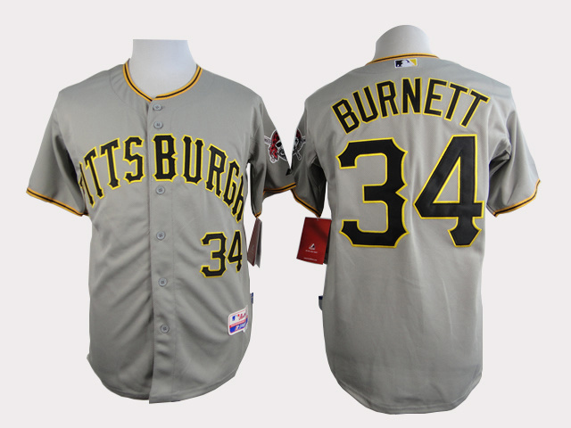 MLB Pittsburgh Pirates #34 Burnett Grey Jersey