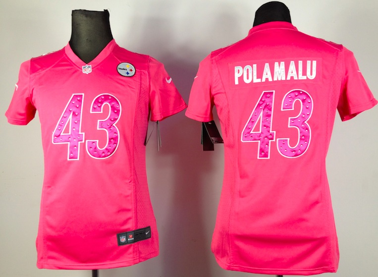 Women Nike Pittsburgh Steelers #43 Polamalu Pink Diamond Jersey