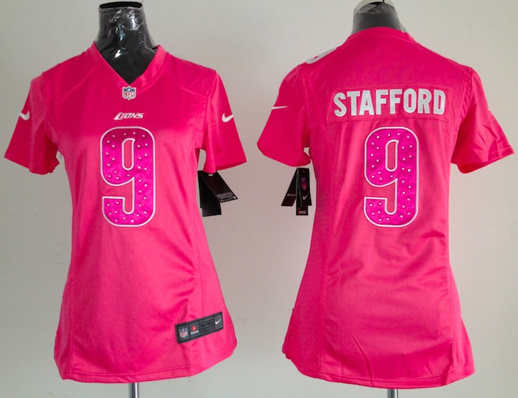Women Nike Detroit Lions #9 Stafford Pink Diamond Jersey