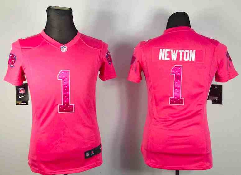 Women Carolina Panthers #1 Newton Pink Diamond Jersey