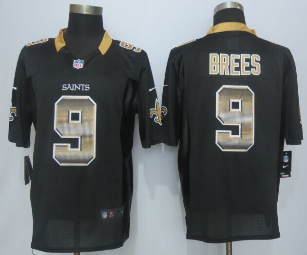 2015 New Nike New Orleans Saints 9 Brees Pro Line Black Fashion Strobe Jersey