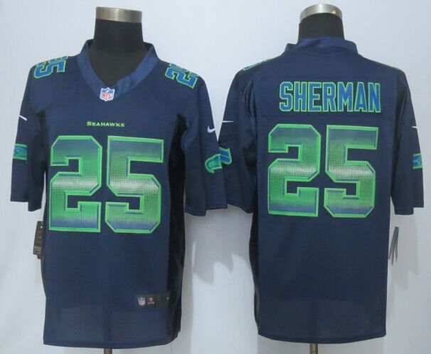 2015 New Nike Seattle Seahawks 25 Sherman Pro Line Navy Blue Fashion Strobe Jersey