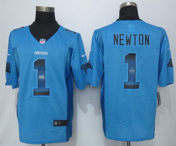 2015 New Nike Carolina Panthers 1 Newton Pro Line Blue Fashion Strobe Jersey