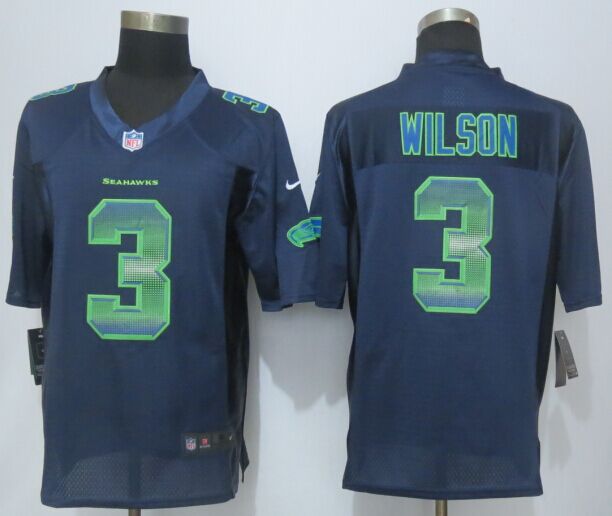 2015 New Nike Seattle Seahawks 3 Wilson Pro Line Navy Blue Fashion Strobe Jersey